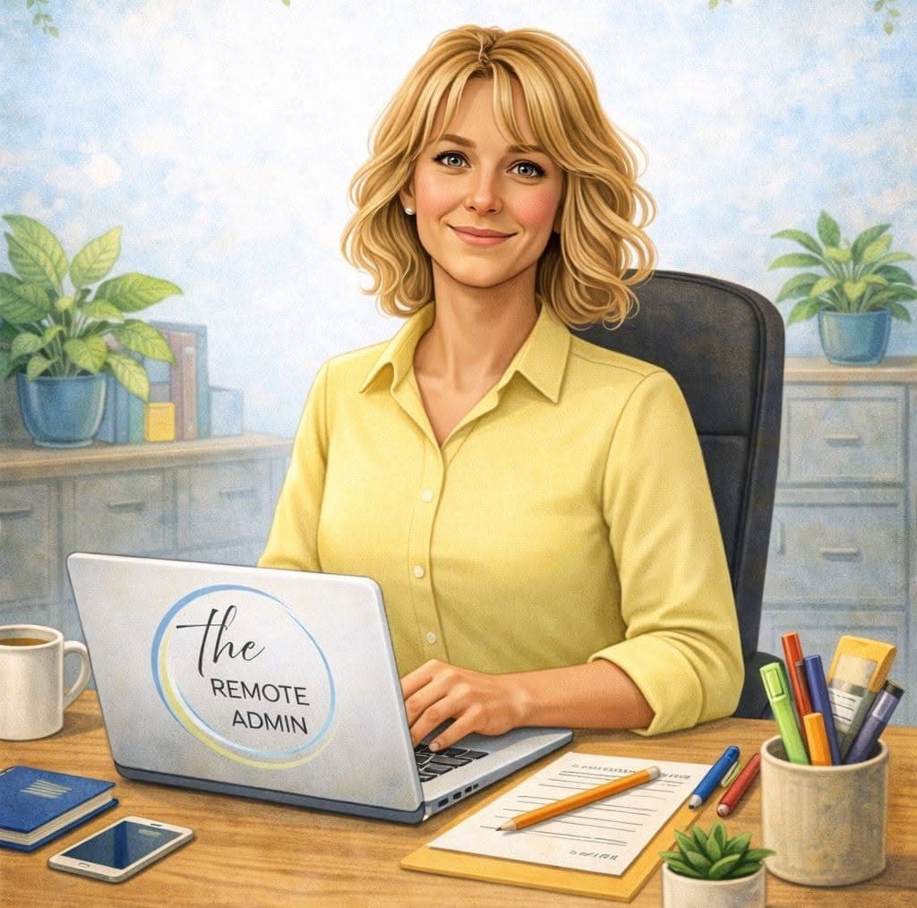 The Remote Admin, illustration of a friendly admin at her desk